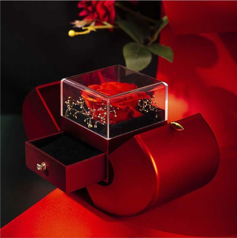 Romantische Schmuckbox: Roter Apfel mit Ewiger Rose & Halskette für besondere Anlässe