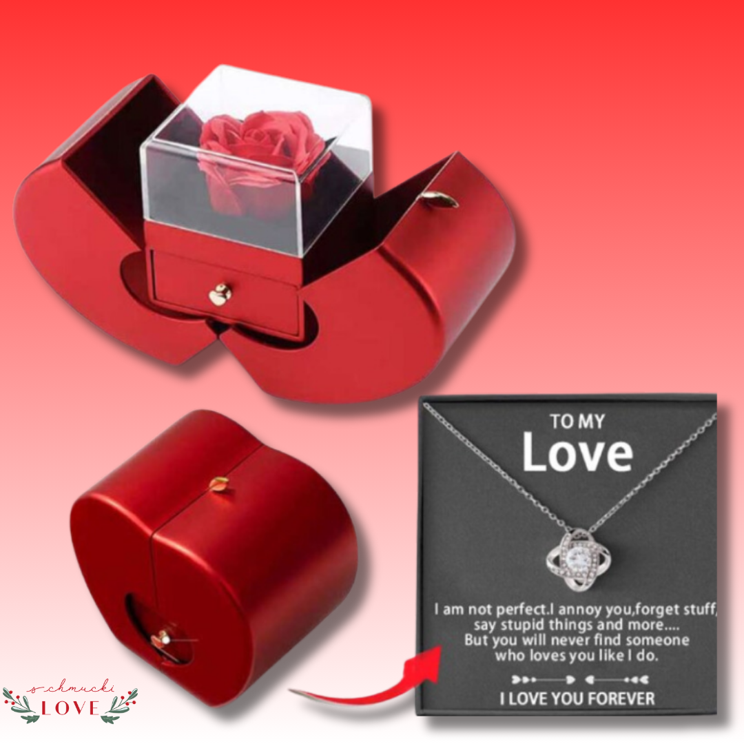 Romantische Schmuckbox: Roter Apfel mit Ewiger Rose & Halskette für besondere Anlässe